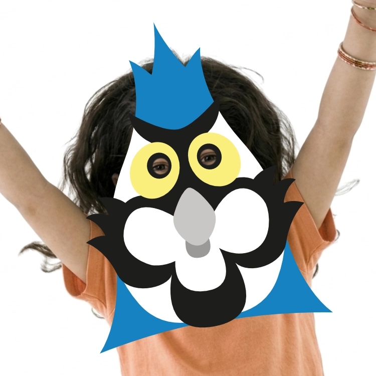 Girl wearing a printable blue jay mask