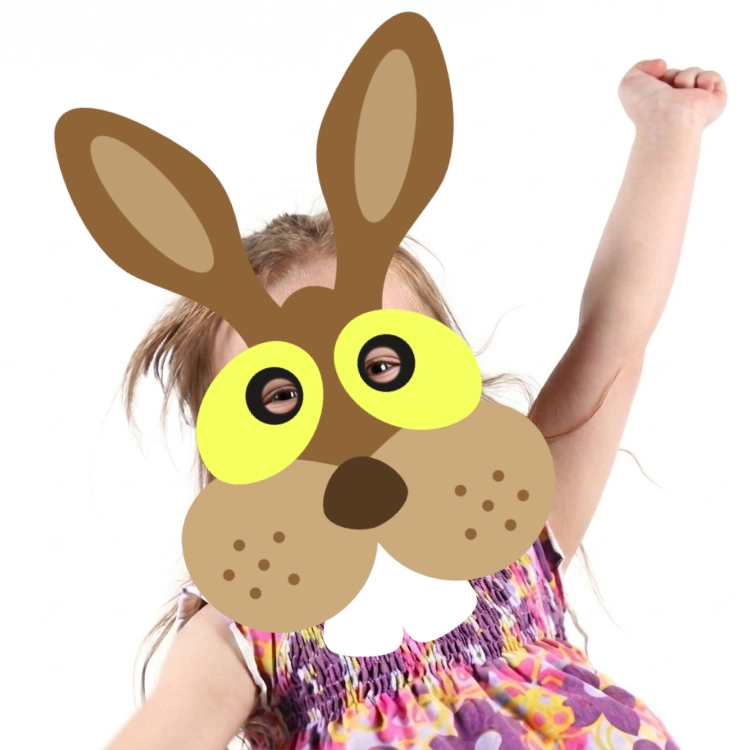 Girl wearing a printable hare mask