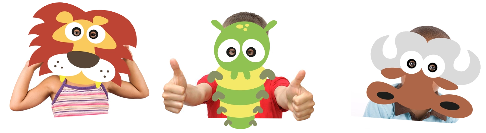 Kids wearing printable animal masks