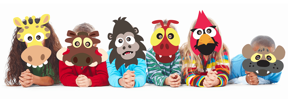 Six children holding up fun printable animal masks